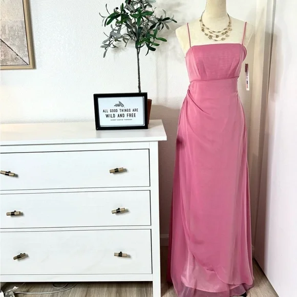 NWT JIM HJELM Special Occasion Bridesmaid Chiffon Satin Maxi Pink Dress Size 4 Dresses